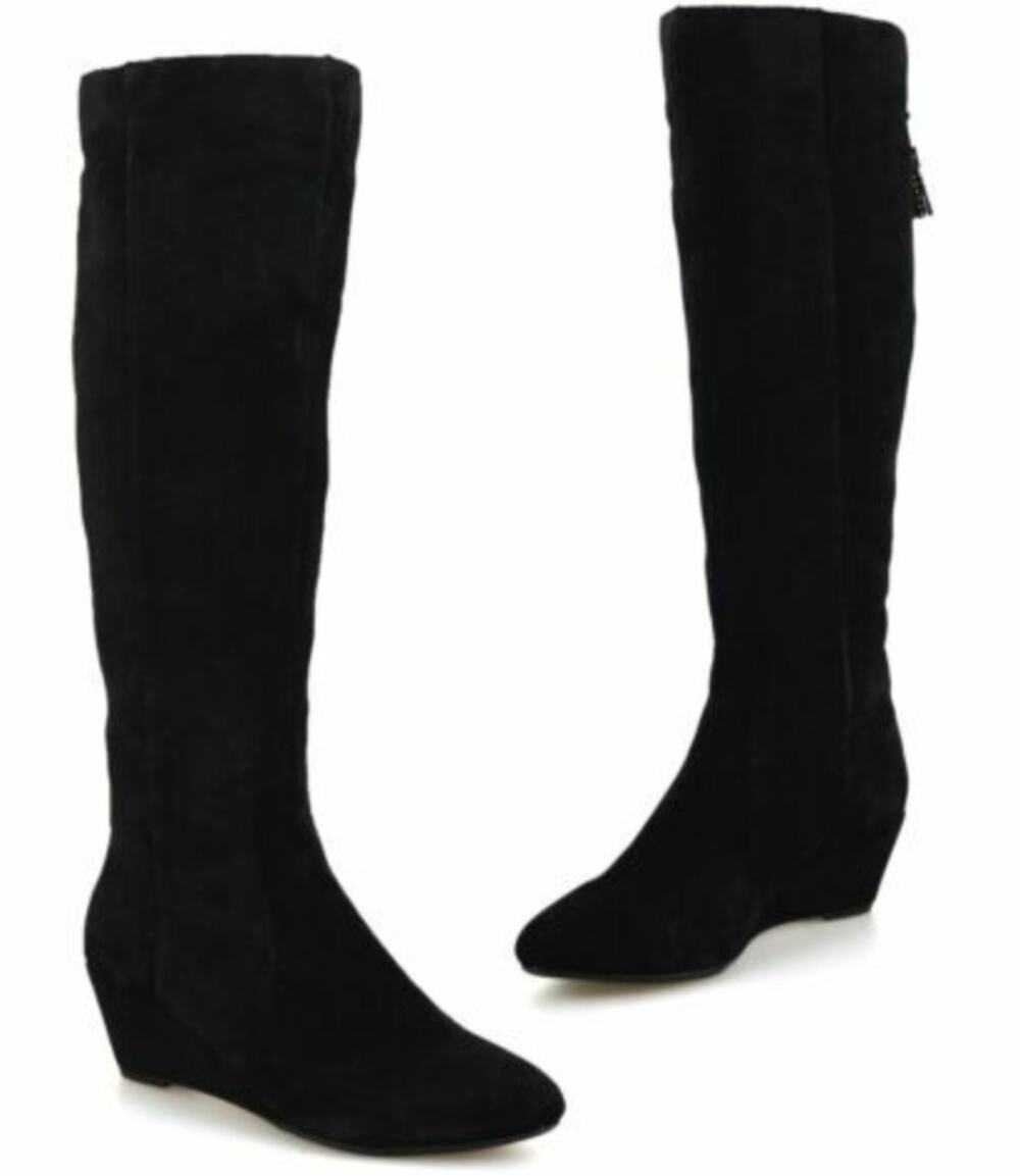 Anne Klein Alanna Wedge Suede Boots 7.5 Wide Calf NWT Black Comfort Tall High